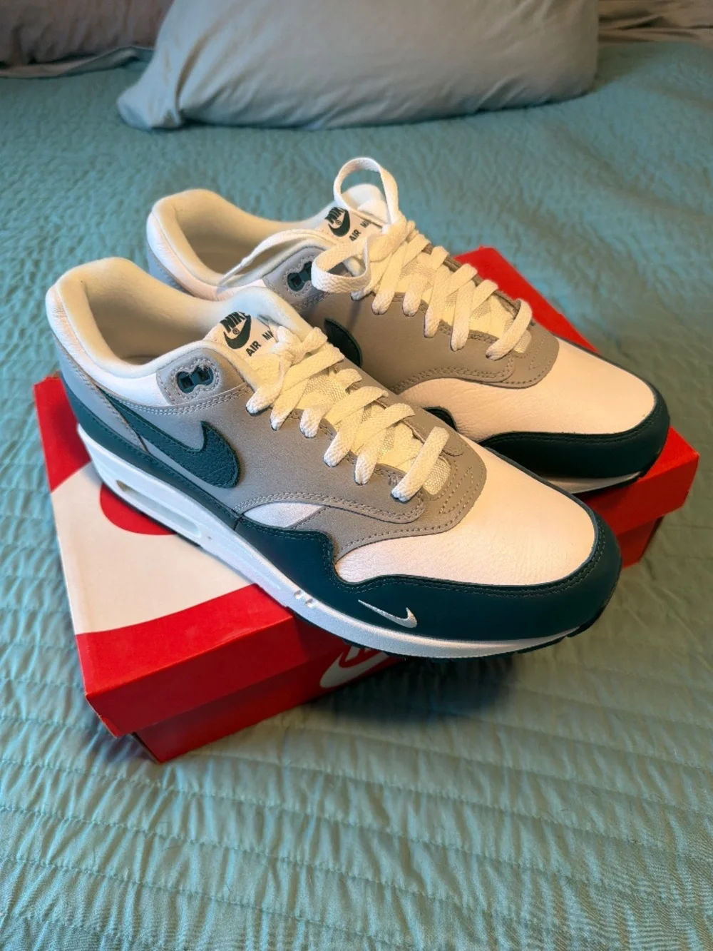 BNIB Nike Air Max 1 Dark Teal Green White Grey DH4059-101 Size 10.5 DS